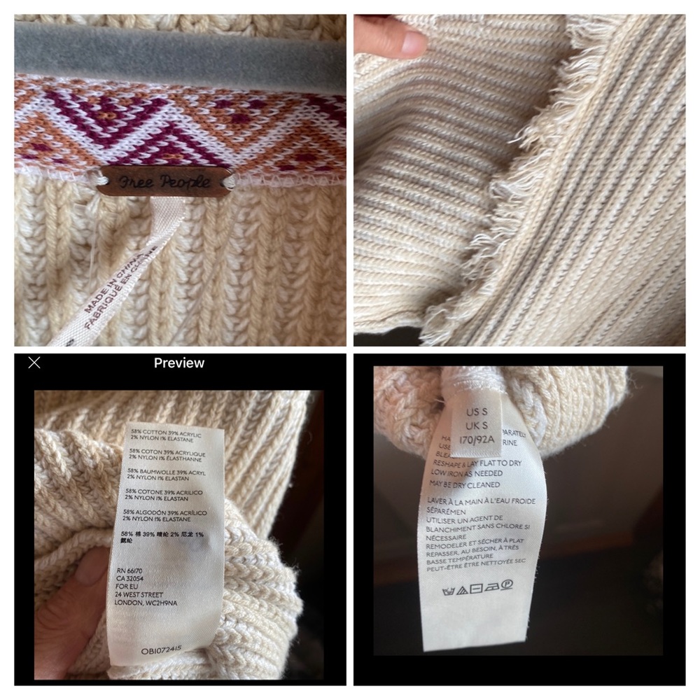 Free People NWT Boho Fringe OVERSIZED HEAVYWEIGHT Trim Pockets Sweater - Picture 15 of 17